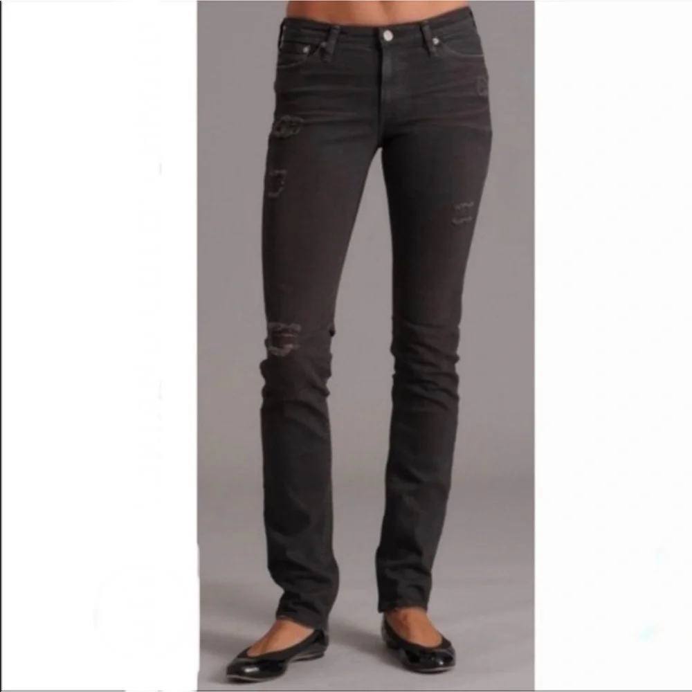 AG Adriano Goldschmied Premiere Skinny Straight Distressed Jeans Black Size 25‎